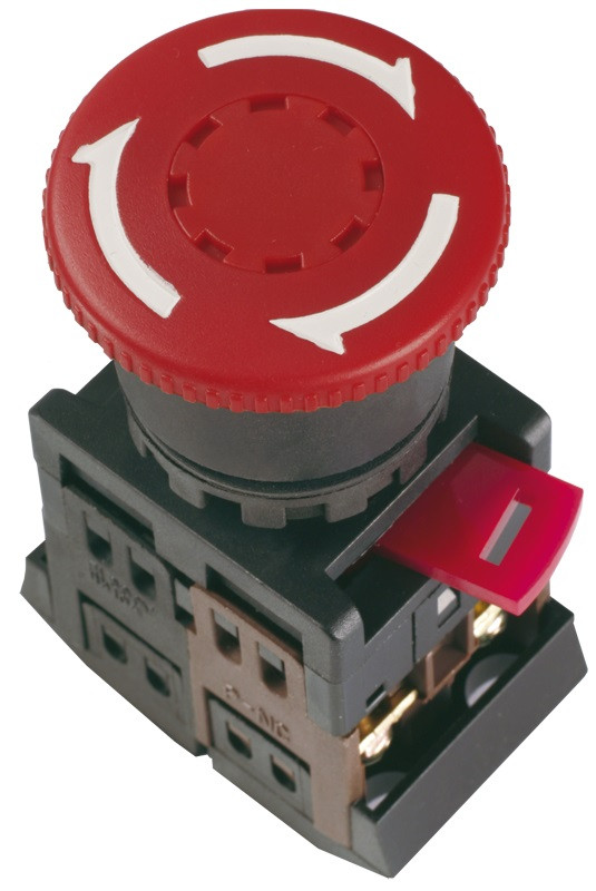 Кнопка управления IEK AE-22 Грибок d22 мм с фиксацией красная