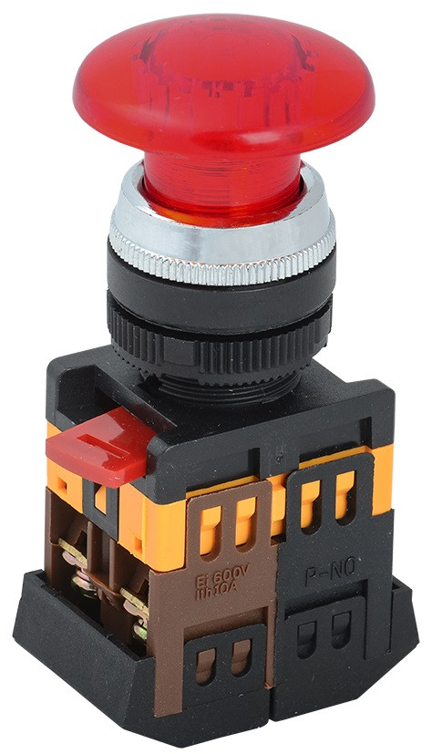 Кнопка управления IEK AELA-22 Грибок d22 мм красный неон