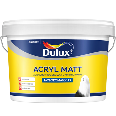 Краска Dulux Acryl Matt для стен и потолков база BW глубокоматовая 2,25 л 5220037609 - фото 51095